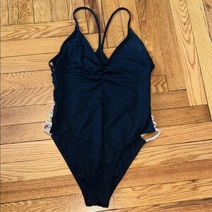 L*Space Black One-Piece Swimsuit with Cream Accents and Cut Out Sides - size 8
